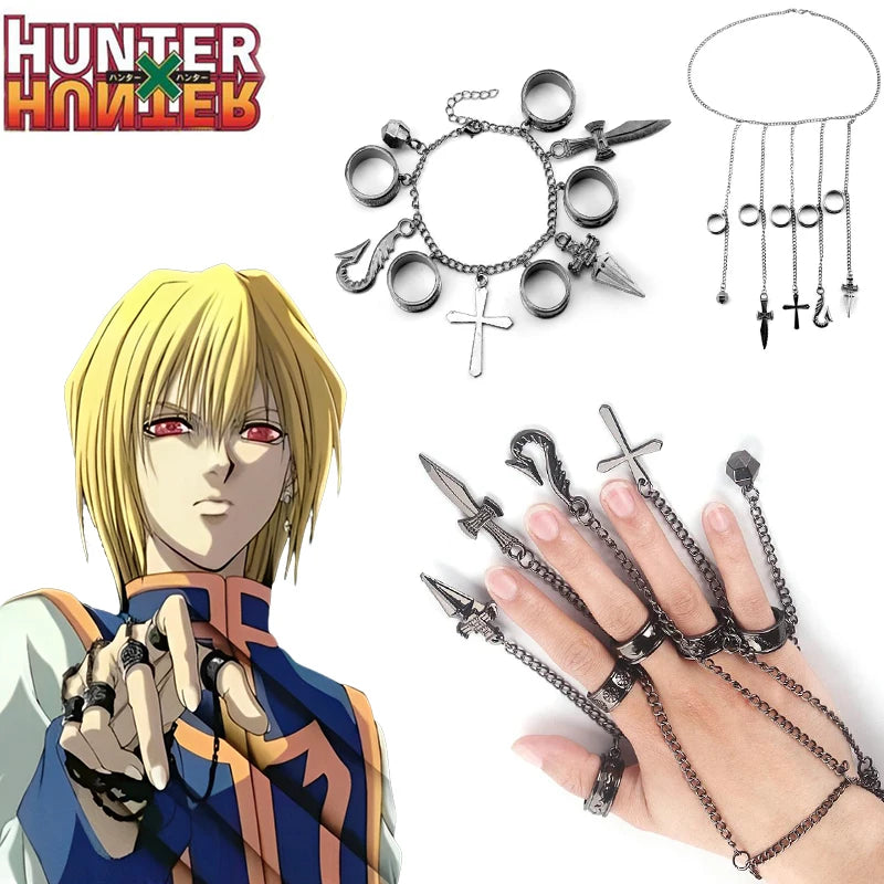 Hunter x Hunter Kurapika 5 Rings Chain Bracelet – Gothic Anime Finger Ring Set