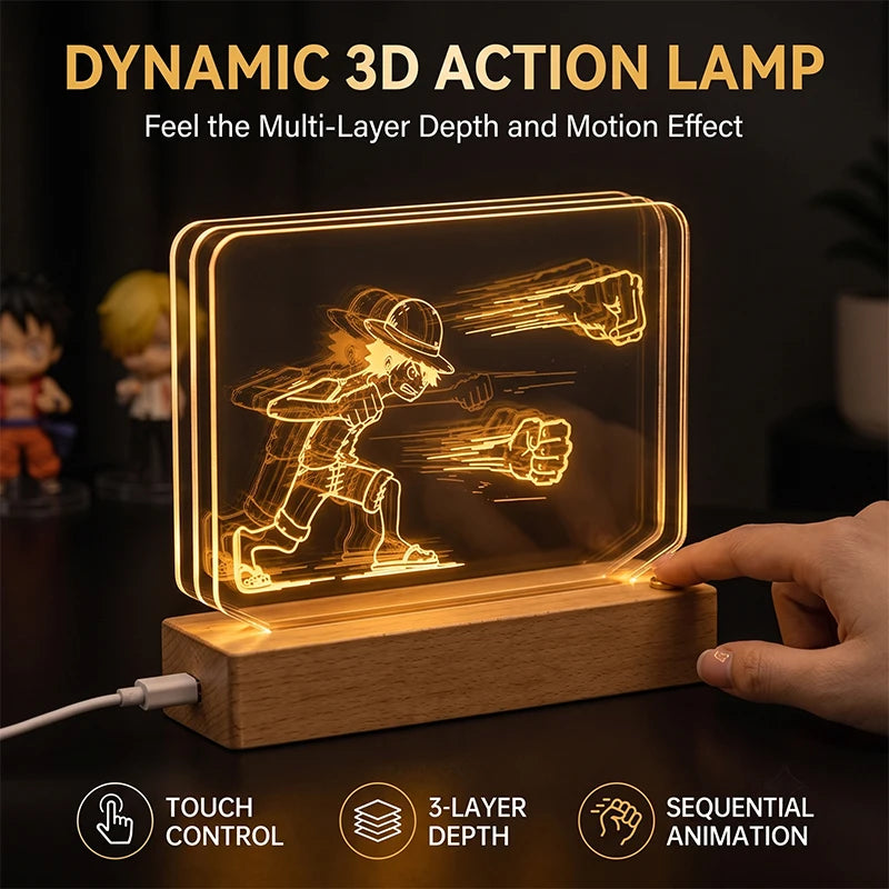 One Piece Luffy 3D Multilayer Acrylic LED Lamp – Dynamic Motion Effect Night Light