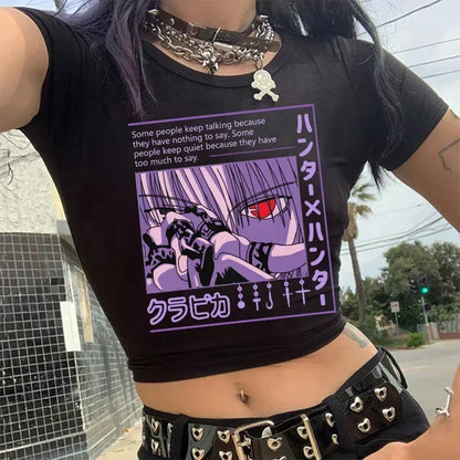 Hunter x Hunter Anime Graphic Crop Top – Y2K Harajuku Women's Short Sleeve Tee