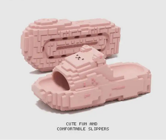 Pixel Bear Building Block Slippers - Thick Sole Anti-Slip EVA Slide Sandals