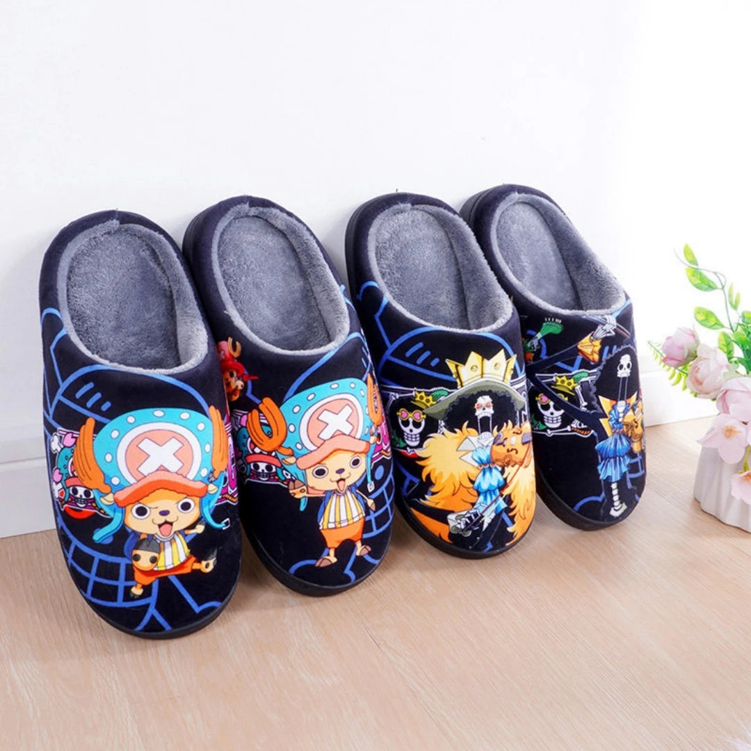 One Piece Anime Plush Slippers – Luffy & Zoro Warm Indoor Winter Shoes