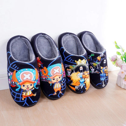 One Piece Anime Plush Slippers – Luffy & Zoro Warm Indoor Winter Shoes