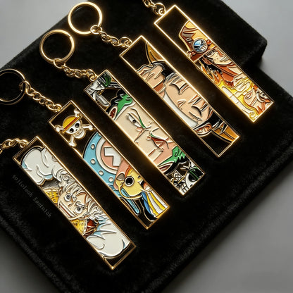 One Piece Hollow-Out Metal Bookmark & Keychain – Gold Anime Bag Tag