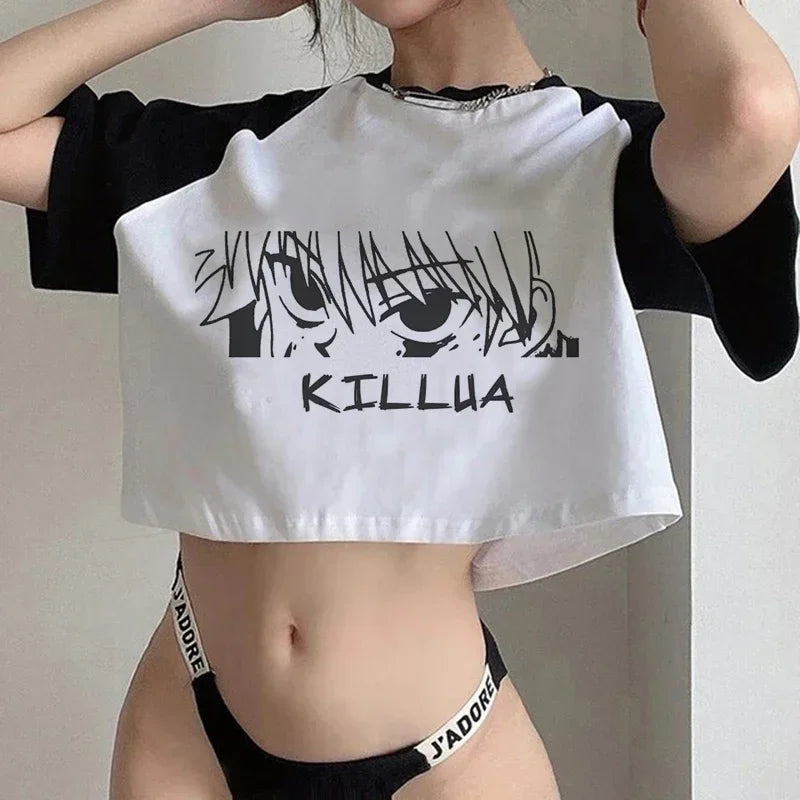 Hunter x Hunter Anime Graphic Crop Top – Y2K Harajuku Women's Short Sleeve Tee