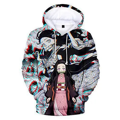 Demon Slayer Anime 3D Print Hoodie – Tanjiro & Nezuko Casual Pullover Streetwear