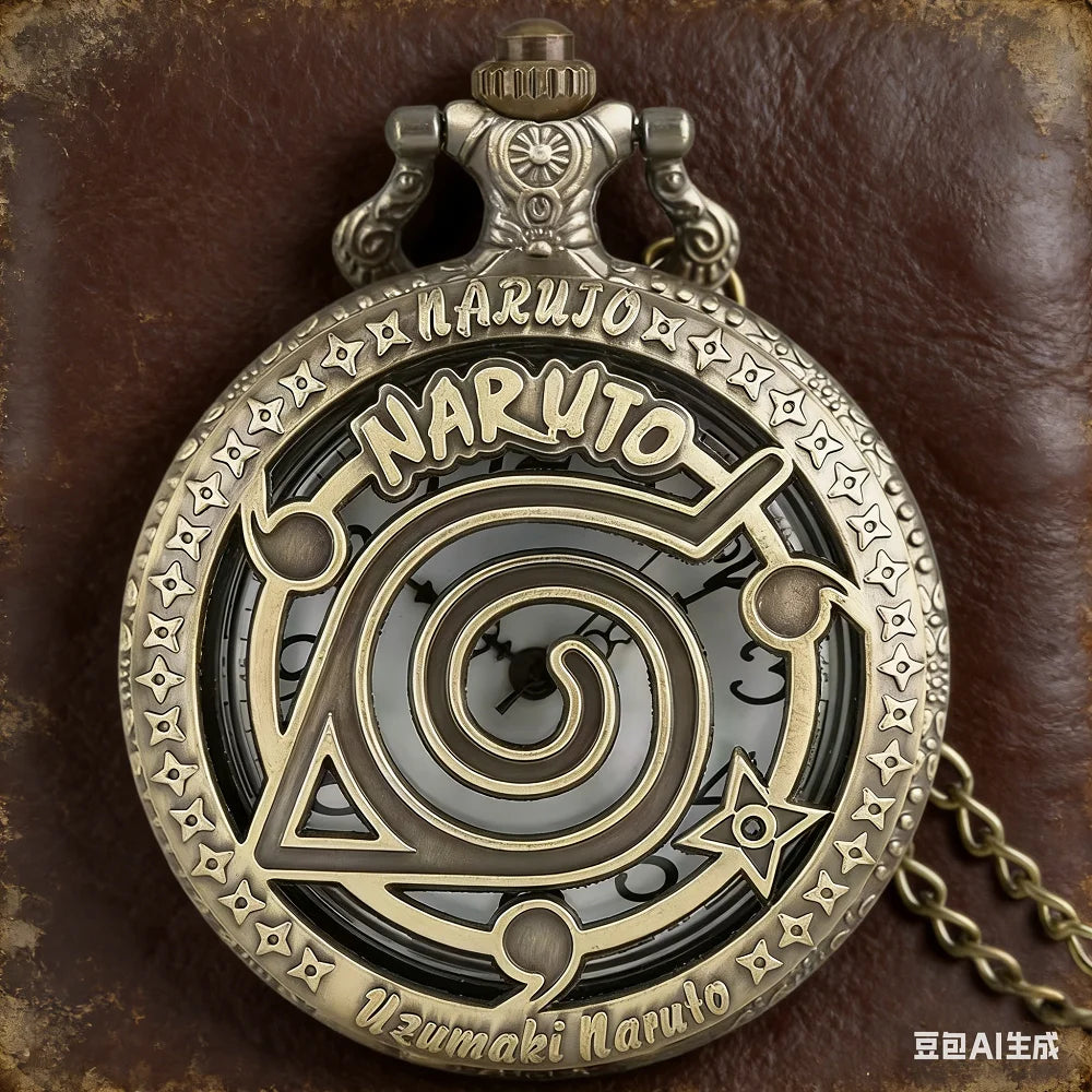 Naruto Vintage Bronze Quartz Pocket Watch – Anime Flip Cover Pendant Watch