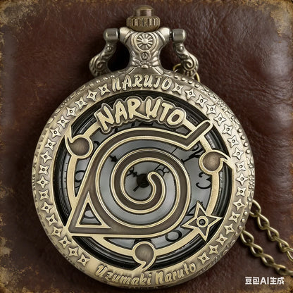 Naruto Vintage Bronze Quartz Pocket Watch – Anime Flip Cover Pendant Watch