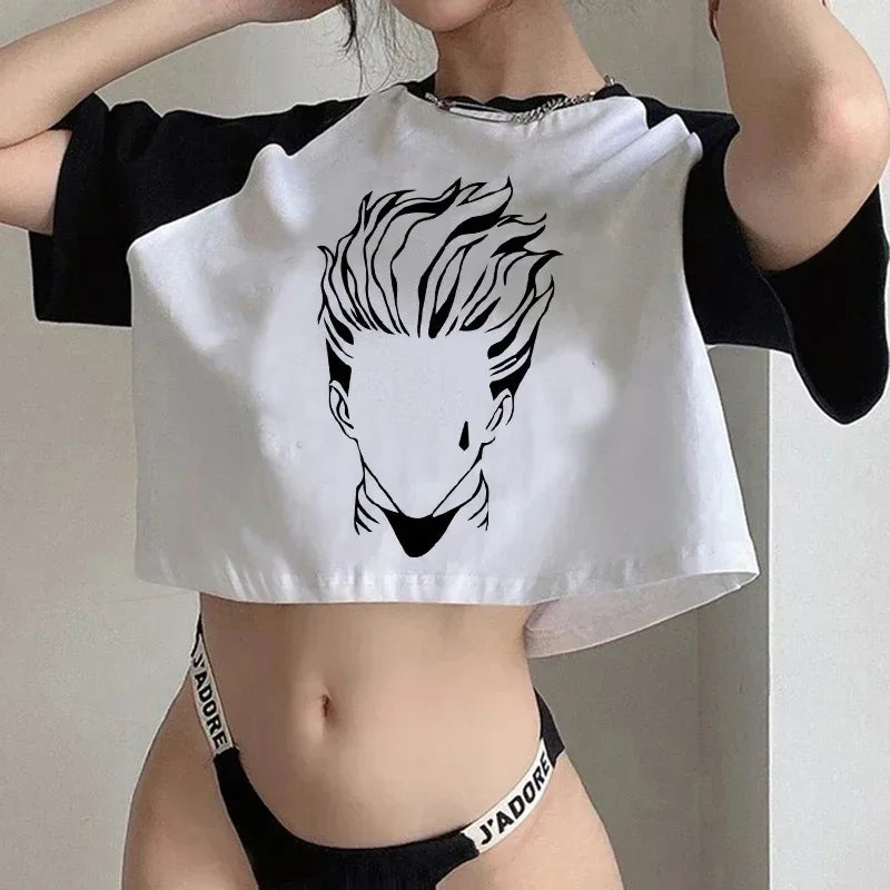 Hunter x Hunter Anime Graphic Crop Top – Y2K Harajuku Women's Short Sleeve Tee