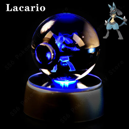 Pokémon 3D Engraved Crystal Ball LED Night Light – Glowing Pokeball Orb Lamp
