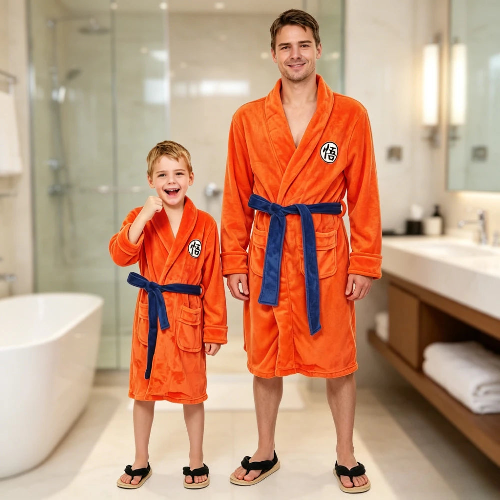Dragon Ball Goku Orange Flannel Bathrobe – Soft Cosplay Loungewear Robe