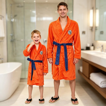 Dragon Ball Goku Orange Flannel Bathrobe – Soft Cosplay Loungewear Robe
