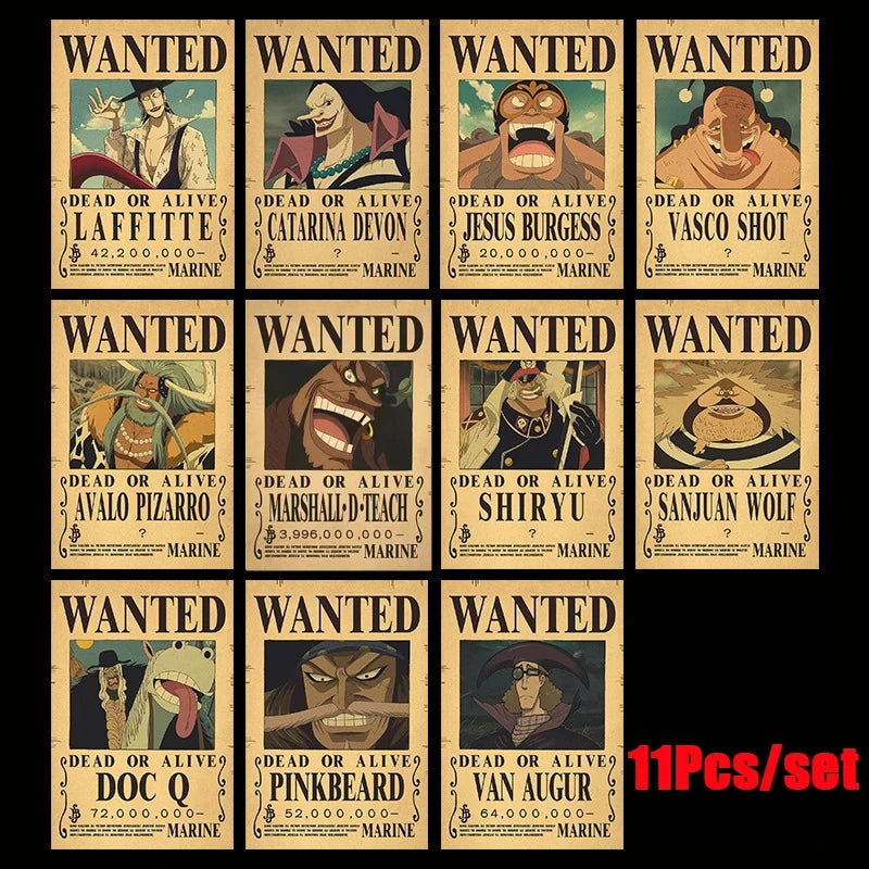 One Piece Wanted Posters Set (10-Pack) – Vintage Kraft Paper Wall Art