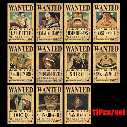 One Piece Wanted Posters Set (10-Pack) – Vintage Kraft Paper Wall Art