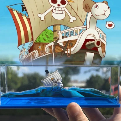One Piece Floating Ship Liquid Wave Bottle – Thousand Sunny & Going Merry Desk Ornament