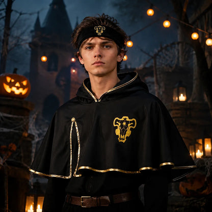 Black Clover Asta Cosplay Cloak – Black Bulls Logo Hooded Cape & Costume Robe