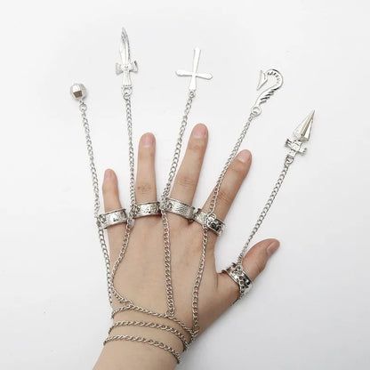 Hunter x Hunter Kurapika 5 Rings Chain Bracelet – Gothic Anime Finger Ring Set