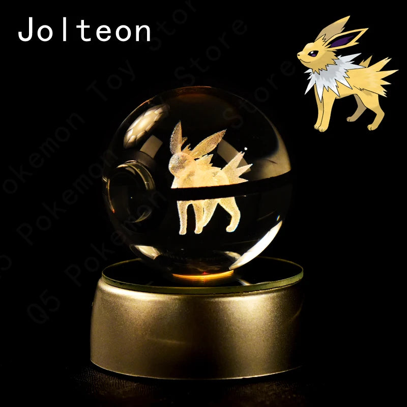 Pokémon 3D Engraved Crystal Ball LED Night Light – Glowing Pokeball Orb Lamp
