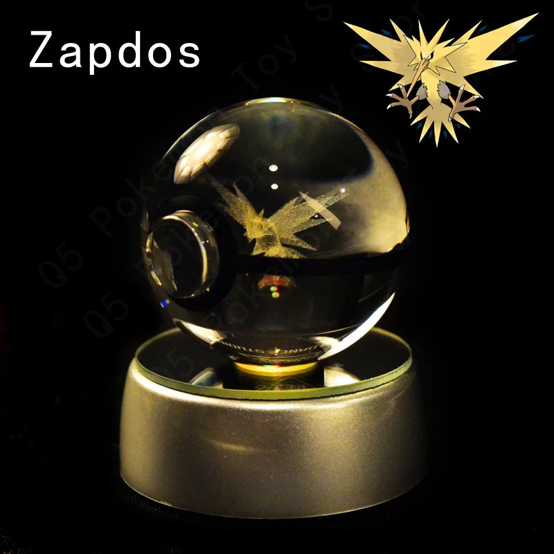 Pokémon 3D Engraved Crystal Ball LED Night Light – Glowing Pokeball Orb Lamp