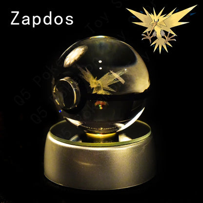 Pokémon 3D Engraved Crystal Ball LED Night Light – Glowing Pokeball Orb Lamp