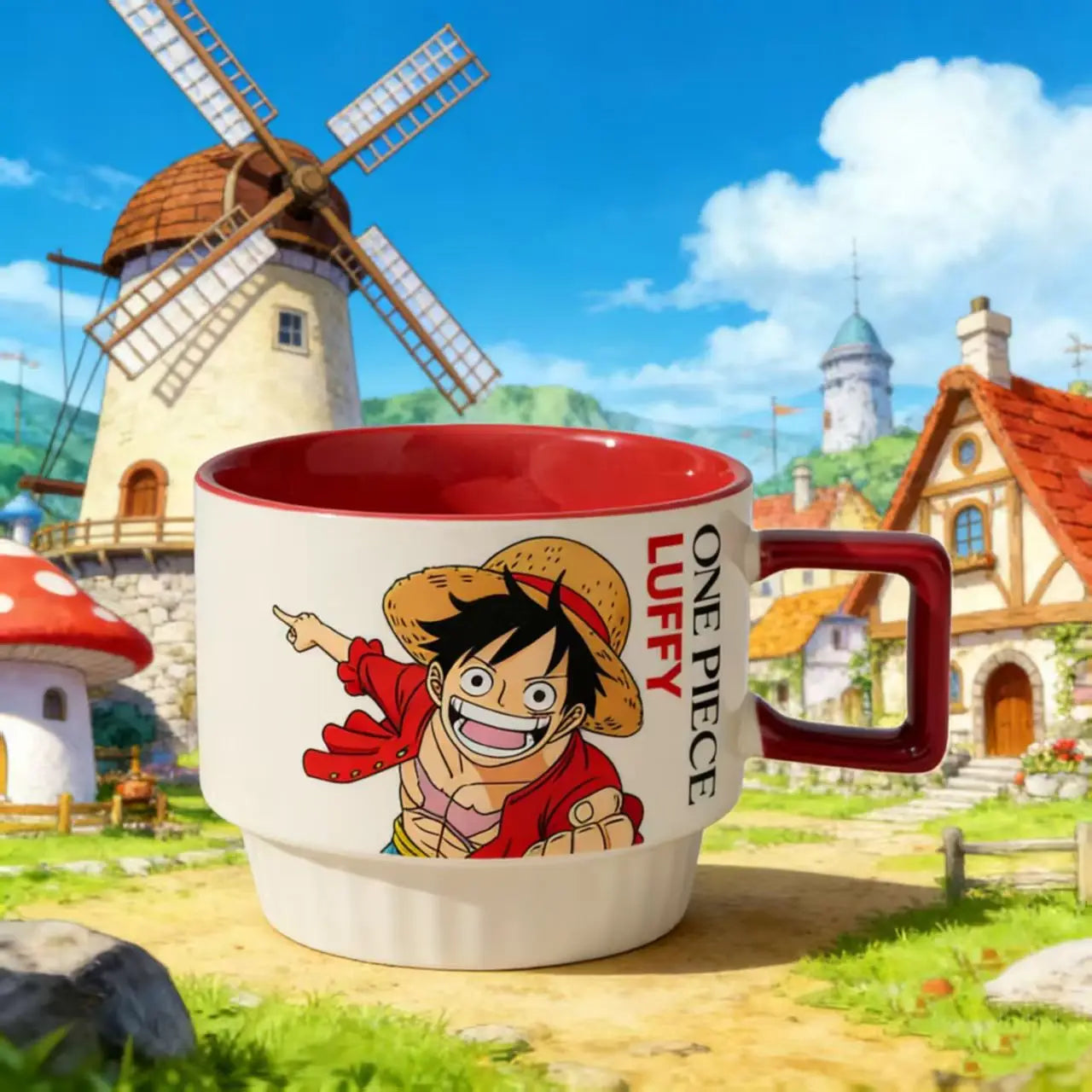 One Piece Anime Stacking Ceramic Mug – Luffy & Zoro Kawaii Coffee Cup
