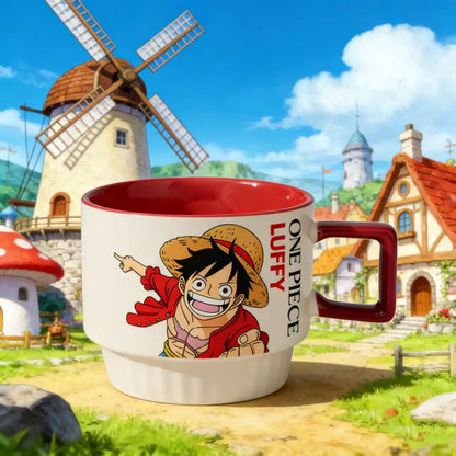 One Piece Anime Stacking Ceramic Mug – Luffy & Zoro Kawaii Coffee Cup