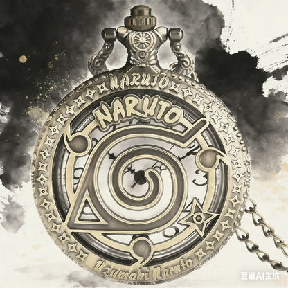 Naruto Vintage Bronze Quartz Pocket Watch – Anime Flip Cover Pendant Watch