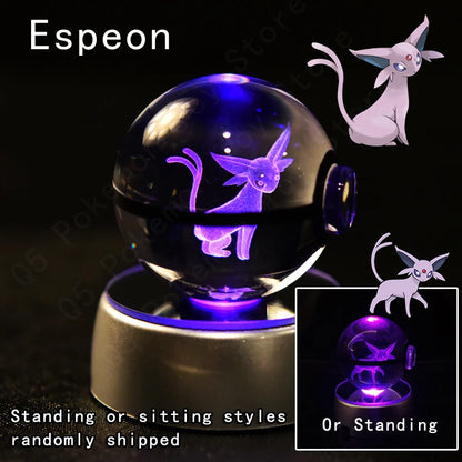 Pokémon 3D Engraved Crystal Ball LED Night Light – Glowing Pokeball Orb Lamp