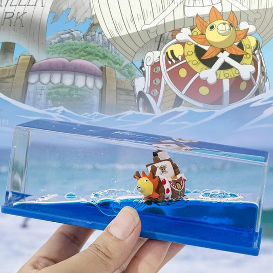 One Piece Floating Ship Liquid Wave Bottle – Thousand Sunny & Going Merry Desk Ornament