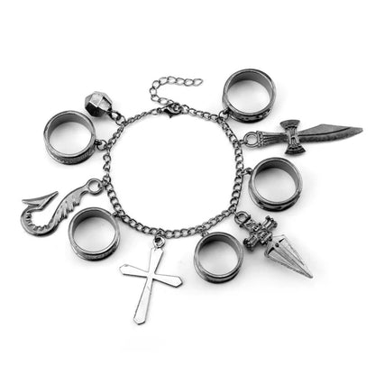 Hunter x Hunter Kurapika 5 Rings Chain Bracelet – Gothic Anime Finger Ring Set