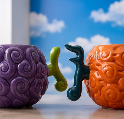 One Piece Devil Fruit Ceramic Mug – 21cm Gomu Gomu & Mera Mera Water Cup