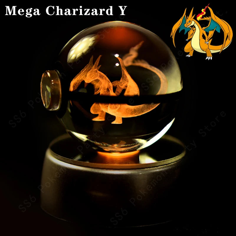 Pokémon 3D Engraved Crystal Ball LED Night Light – Glowing Pokeball Orb Lamp