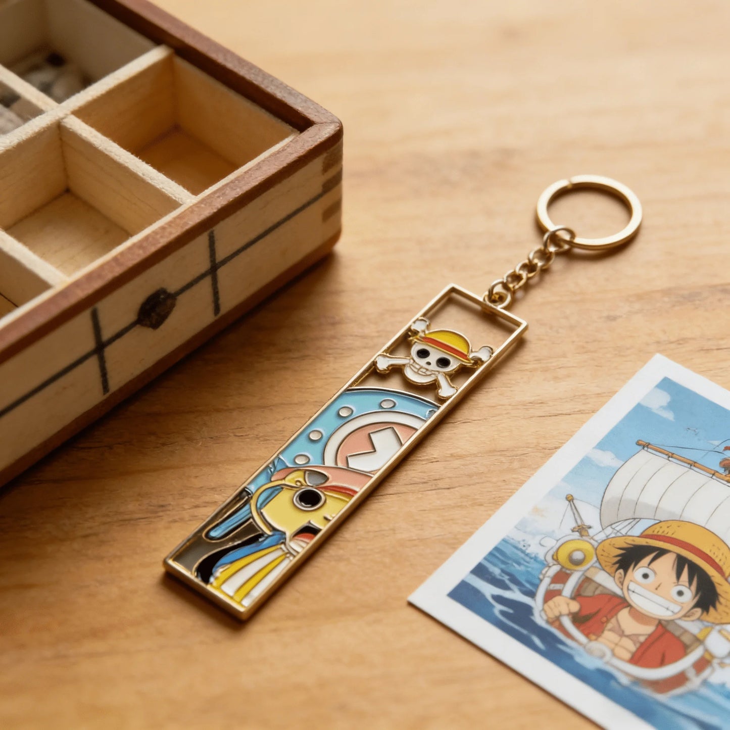 One Piece Hollow-Out Metal Bookmark & Keychain – Gold Anime Bag Tag