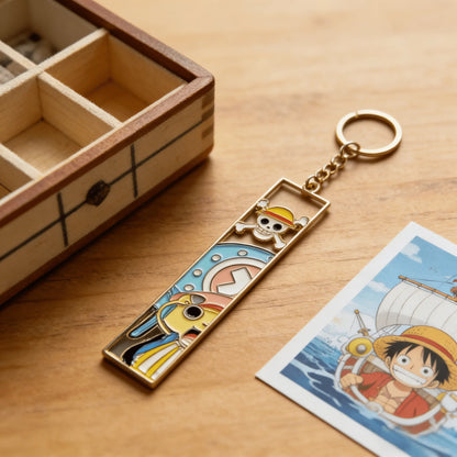 One Piece Hollow-Out Metal Bookmark & Keychain – Gold Anime Bag Tag