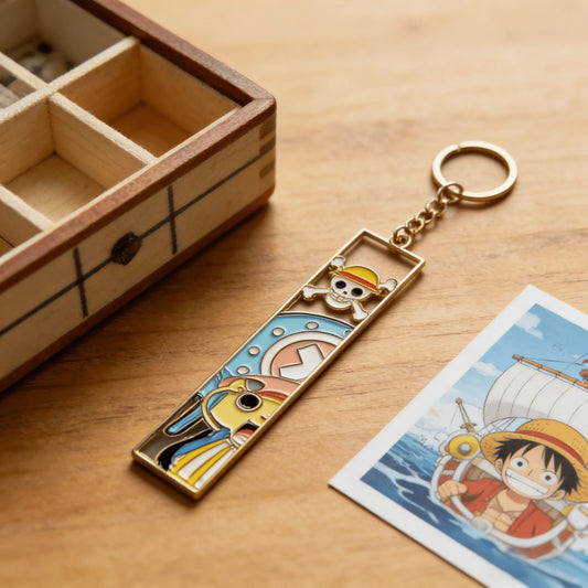 One Piece Hollow-Out Metal Bookmark & Keychain – Gold Anime Bag Tag