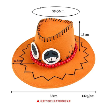 One Piece Portgas D. Ace Cowboy Hat – Cosplay Sun Hat with Smile & Frown Badges