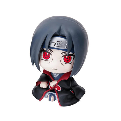 Uchiha Itachi 9cm Q-version anime figure with Sharingan and Akatsuki cloak - Hidden Leaf shinobi desk decor.