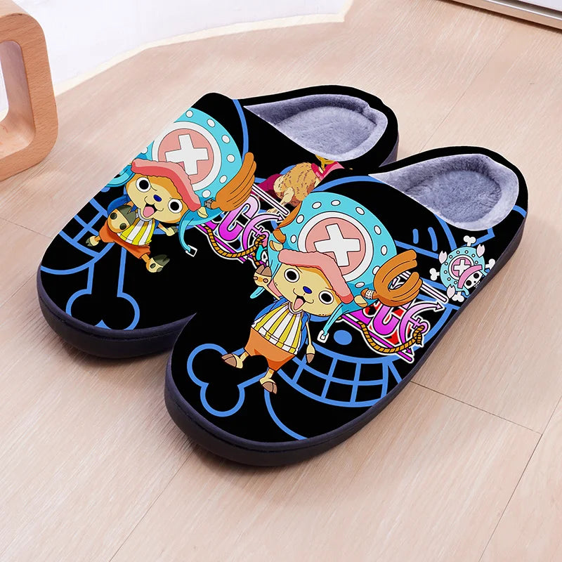 One Piece Anime Plush Slippers – Luffy & Zoro Warm Indoor Winter Shoes