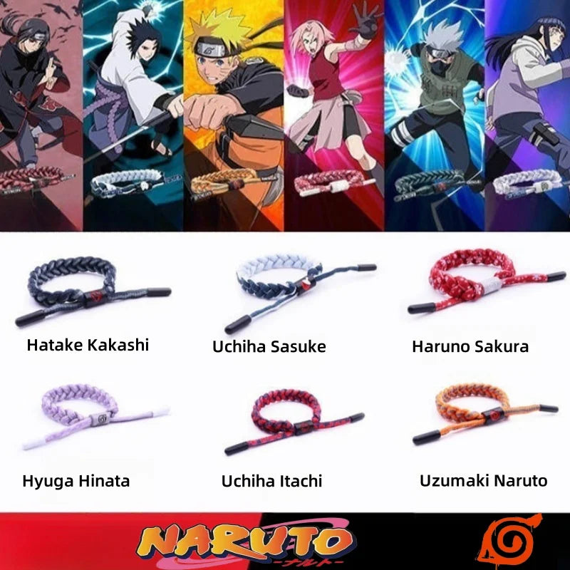 Naruto Braided Rope Cosplay Bracelet – Adjustable Alloy Symbol Wristband Set