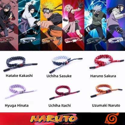 Naruto Braided Rope Cosplay Bracelet – Adjustable Alloy Symbol Wristband Set