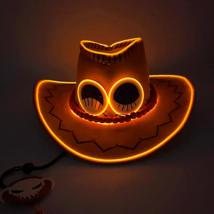 One Piece Portgas D. Ace LED Cowboy Hat – Neon Glowing Cosplay Prop