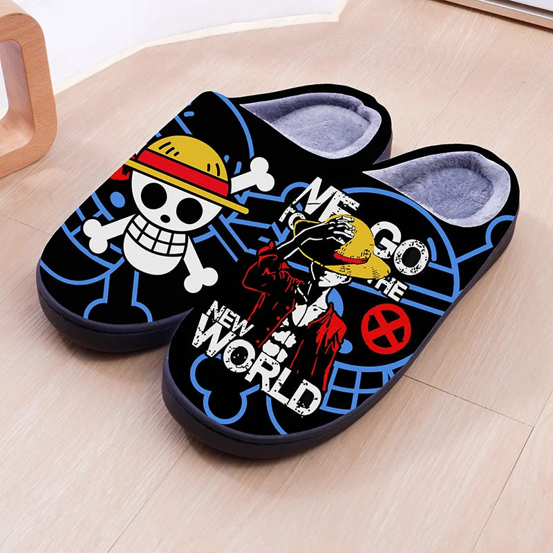 One Piece Anime Plush Slippers – Luffy & Zoro Warm Indoor Winter Shoes