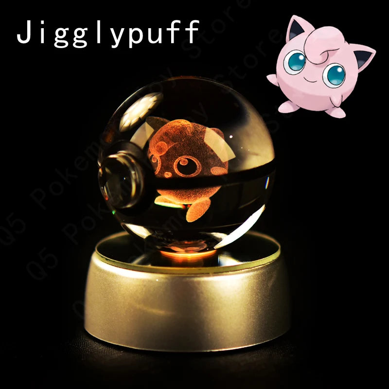 Pokémon 3D Engraved Crystal Ball LED Night Light – Glowing Pokeball Orb Lamp