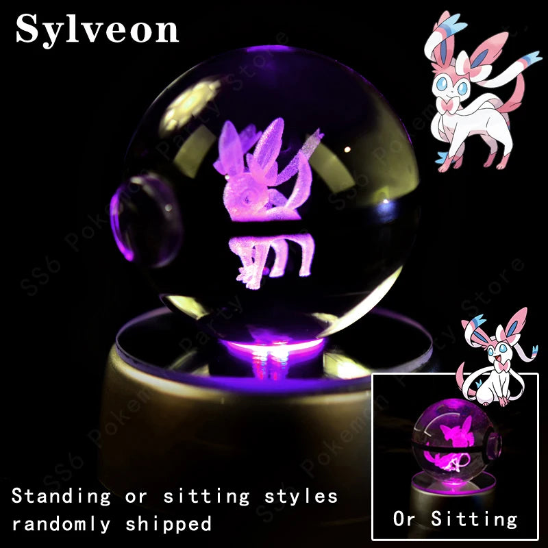 Pokémon 3D Engraved Crystal Ball LED Night Light – Glowing Pokeball Orb Lamp