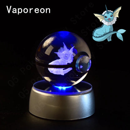 Pokémon 3D Engraved Crystal Ball LED Night Light – Glowing Pokeball Orb Lamp