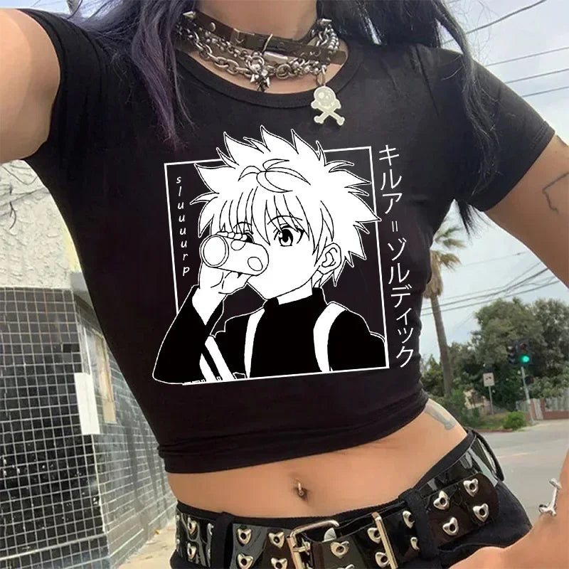 Hunter x Hunter Anime Graphic Crop Top – Y2K Harajuku Women's Short Sleeve Tee