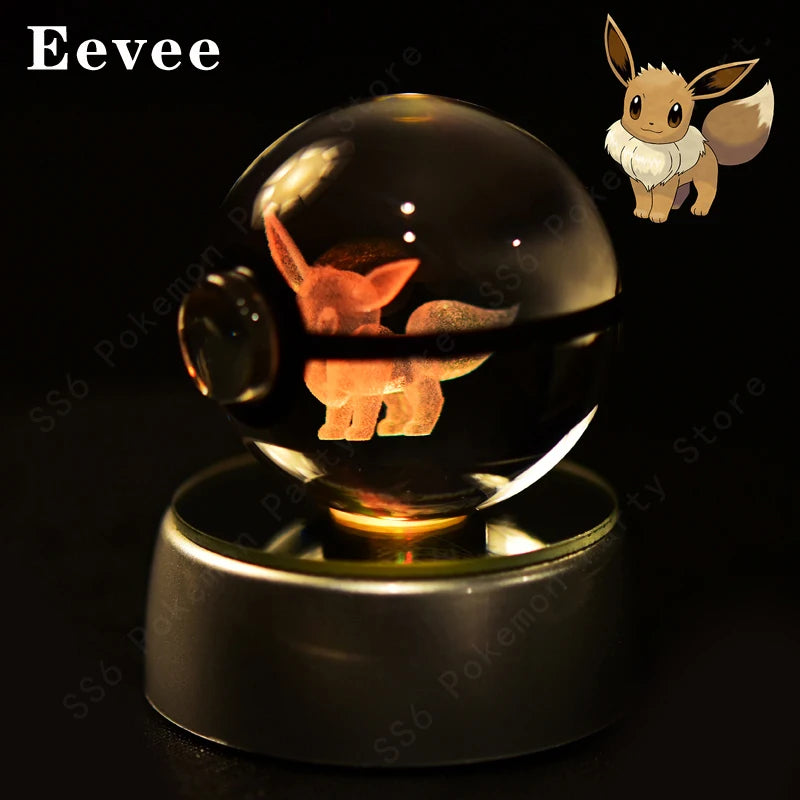 Pokémon 3D Engraved Crystal Ball LED Night Light – Glowing Pokeball Orb Lamp