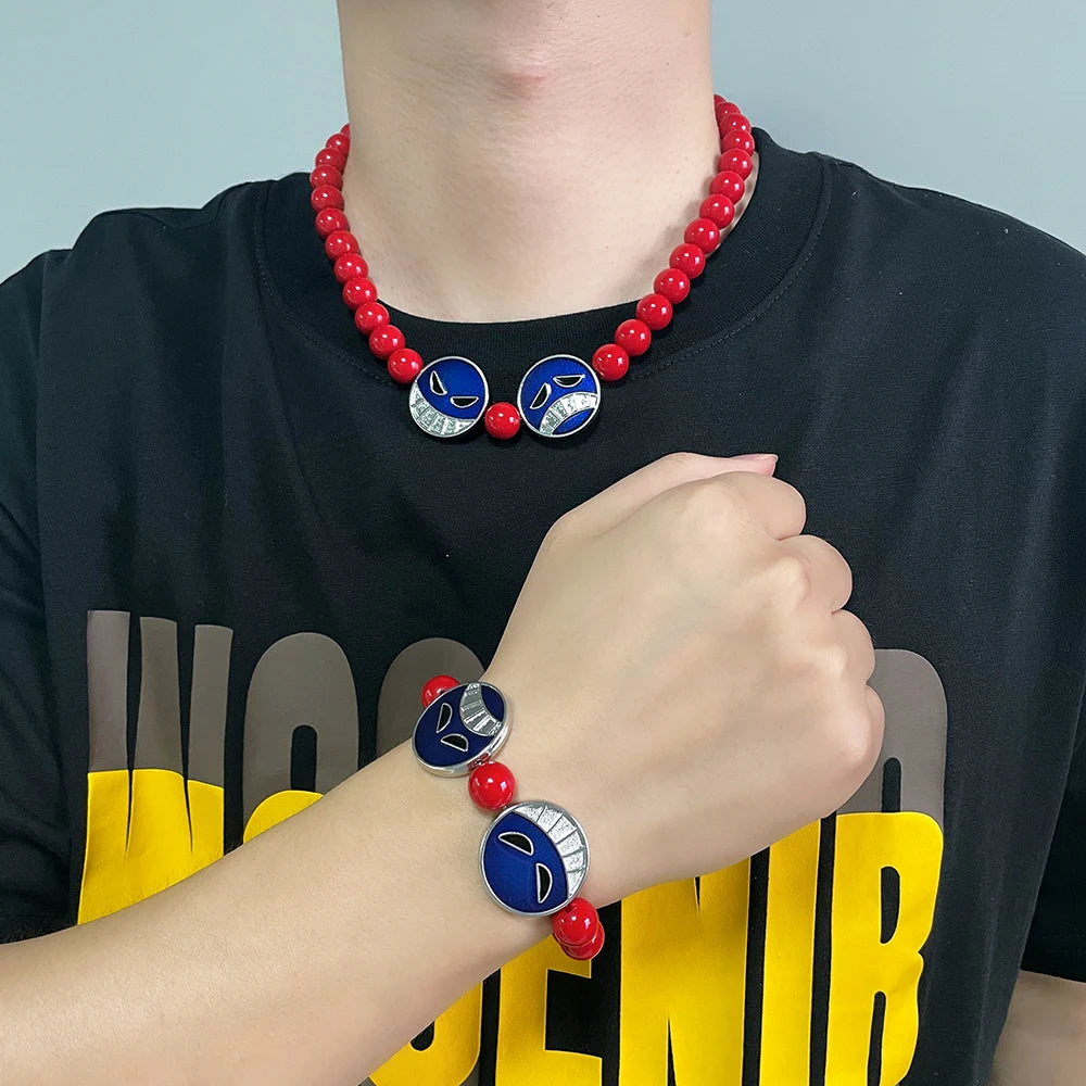 One Piece Portgas D. Ace Red Bead Necklace & Bracelet Set – Cosplay Jewelry