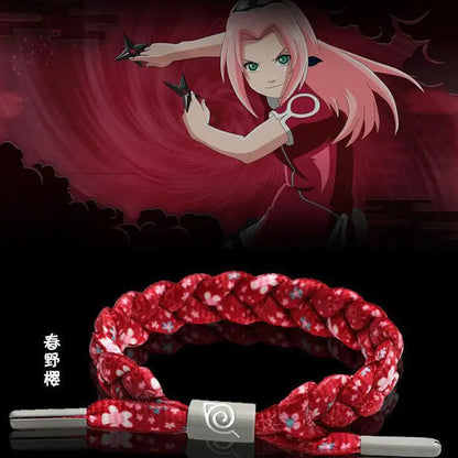 Naruto Braided Rope Cosplay Bracelet – Adjustable Alloy Symbol Wristband Set