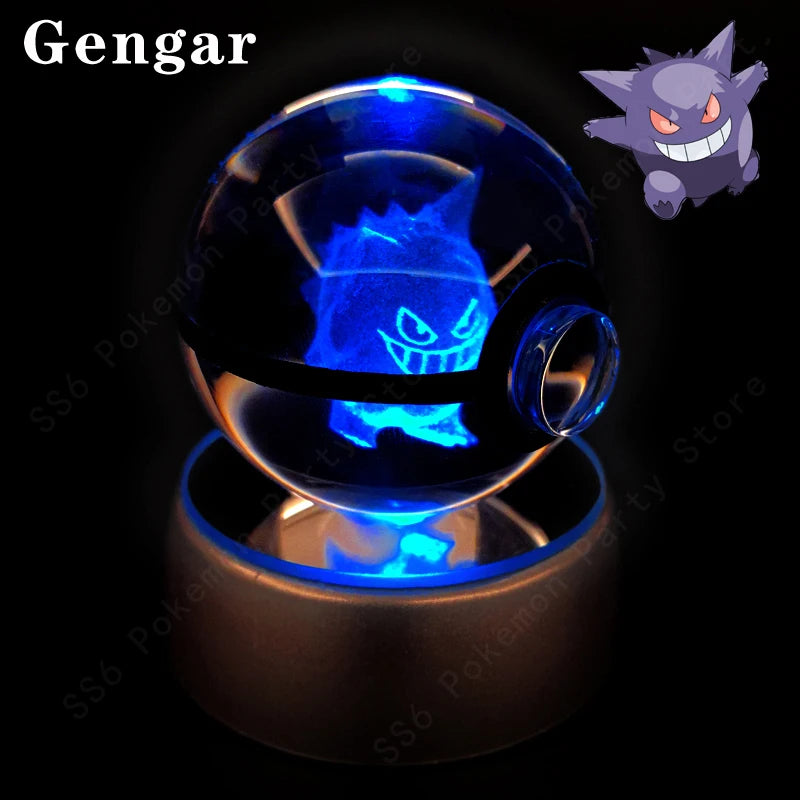 Pokémon 3D Engraved Crystal Ball LED Night Light – Glowing Pokeball Orb Lamp