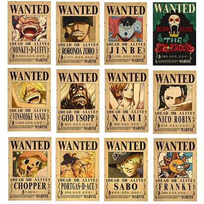 One Piece Wanted Posters Set (10-Pack) – Vintage Kraft Paper Wall Art